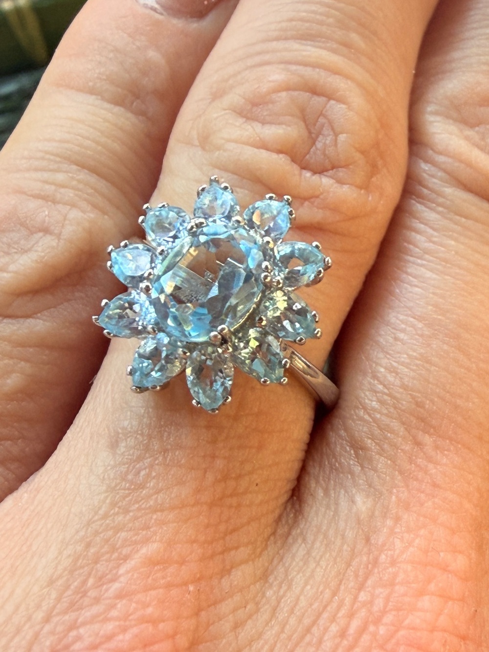 Matching Natural Blue Topaz Flower Pendant and Ring 
Set Sz7 - Picture 3 of 17